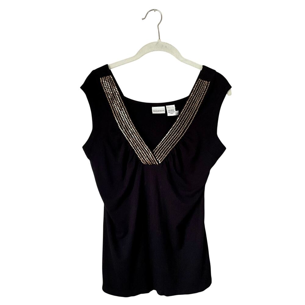 Newport News Black and Brown Sequin Tank Top: Y2K, 2000s